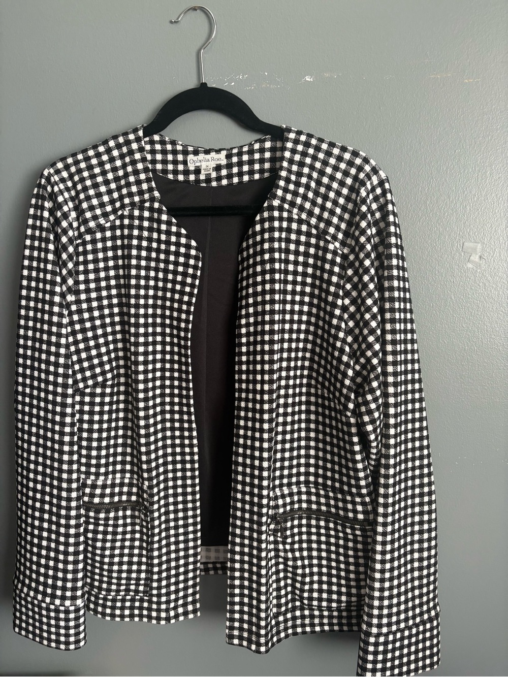 Ophelia Rose Black & White Gingham Open-Blazer